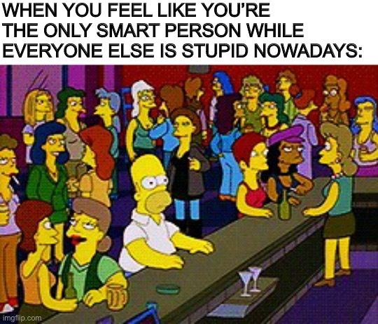 Homer Bar |  WHEN YOU FEEL LIKE YOU’RE THE ONLY SMART PERSON WHILE EVERYONE ELSE IS STUPID NOWADAYS: | image tagged in homer bar,memes | made w/ Imgflip meme maker