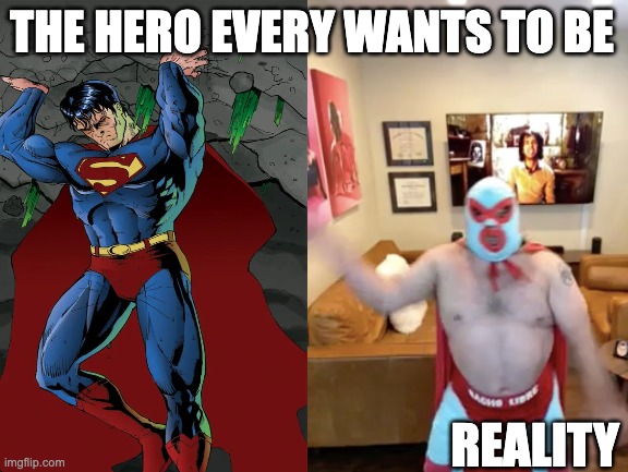 We all want to be a superhero |  THE HERO EVERY WANTS TO BE; REALITY | image tagged in funny memes,superheroes | made w/ Imgflip meme maker