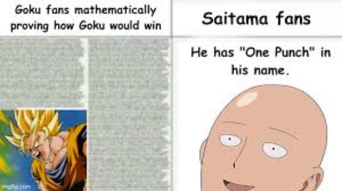 But can he beat goku tho | image tagged in anime,goku,saitama | made w/ Imgflip meme maker