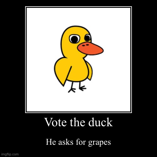 Duck song | Vote the duck | He asks for grapes | image tagged in funny,demotivationals,duck,vote,grapes | made w/ Imgflip demotivational maker