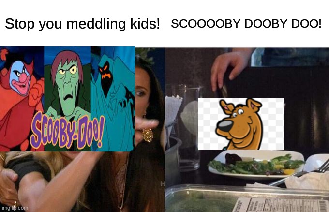 Scooby doo | Stop you meddling kids! SCOOOOBY DOOBY DOO! | image tagged in memes,woman yelling at cat | made w/ Imgflip meme maker