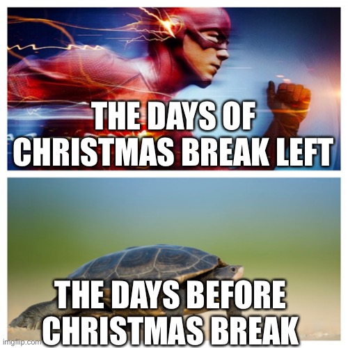 Fast vs. Slow |  THE DAYS OF CHRISTMAS BREAK LEFT; THE DAYS BEFORE CHRISTMAS BREAK | image tagged in fast vs slow,christmas | made w/ Imgflip meme maker