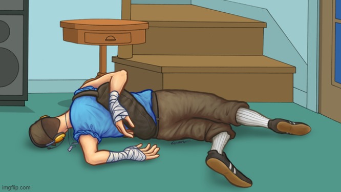 someone didn't think fast when they fell down the stairs | made w/ Imgflip meme maker