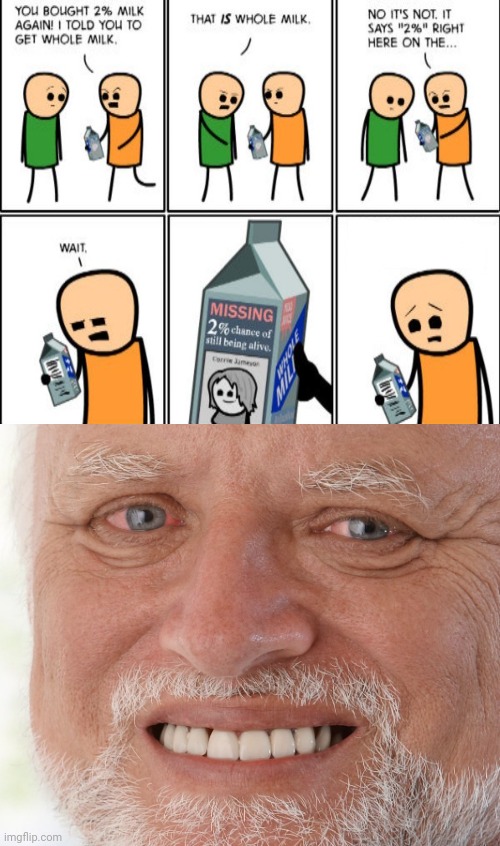 2% chance of still being alive | image tagged in hide the pain harold,missing,dark humor,comic,cyanide and happiness,memes | made w/ Imgflip meme maker