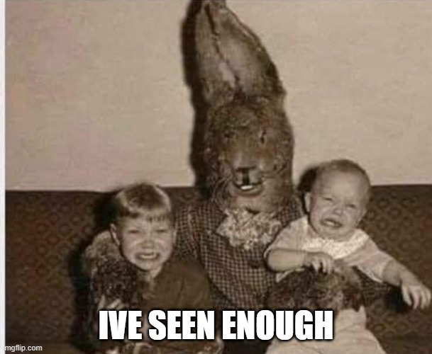 wat | IVE SEEN ENOUGH | image tagged in cursed easter bunny | made w/ Imgflip meme maker