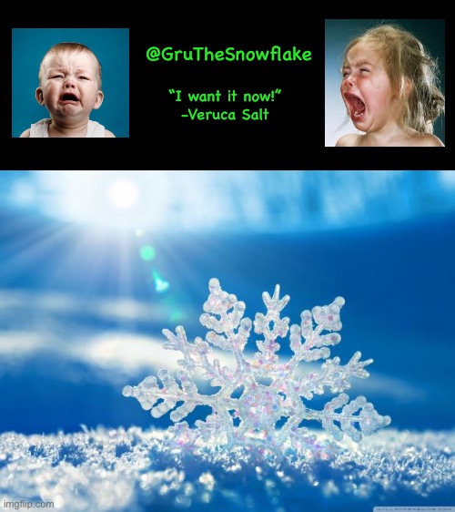 @GruTheSnowflake; “I want it now!”
-Veruca Salt | image tagged in blank white template | made w/ Imgflip meme maker