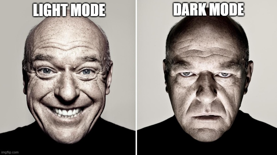 Dean Norris's reaction | LIGHT MODE DARK MODE | image tagged in dean norris's reaction | made w/ Imgflip meme maker