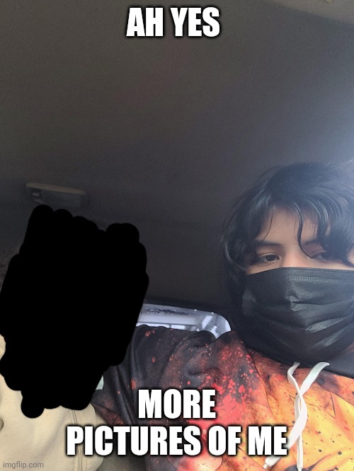 Blurred bit is my sister | AH YES; MORE PICTURES OF ME | made w/ Imgflip meme maker