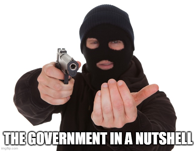Truth | THE GOVERNMENT IN A NUTSHELL | image tagged in robbery,government,anti government,anti-government,robber,thief | made w/ Imgflip meme maker