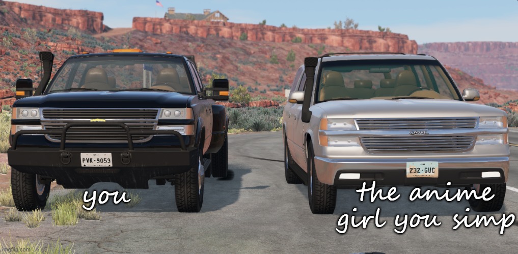 BeamNG.Drive couple | you the anime girl you simp | image tagged in beamng drive couple | made w/ Imgflip meme maker