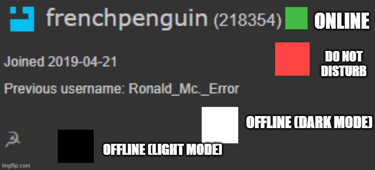 ONLINE DO NOT DISTURB OFFLINE (DARK MODE) OFFLINE (LIGHT MODE) | made w/ Imgflip meme maker