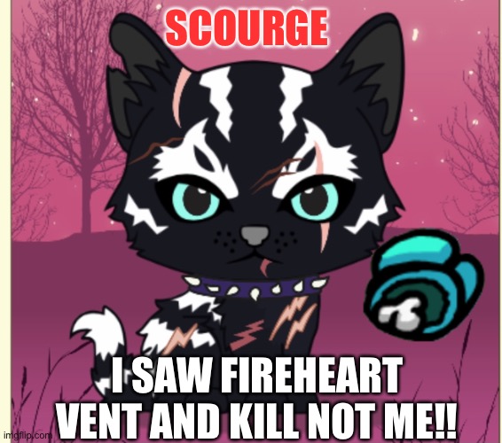 Murder cat | SCOURGE; I SAW FIREHEART VENT AND KILL NOT ME!! | image tagged in scourge | made w/ Imgflip meme maker