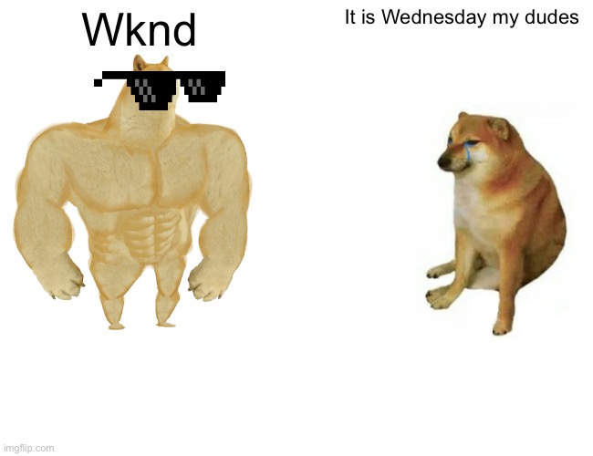 Sad doge | Wknd; It is Wednesday my dudes | image tagged in memes,buff doge vs cheems | made w/ Imgflip meme maker