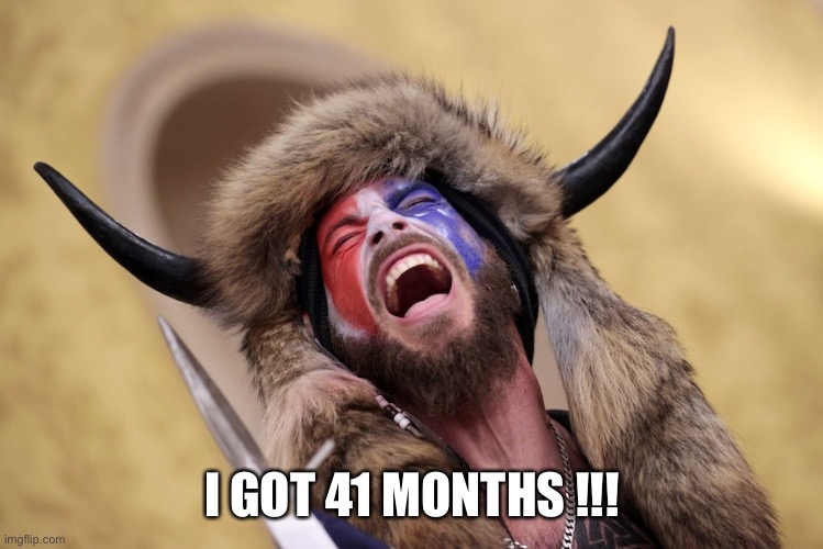 Horned Guy Protestor Scream | I GOT 41 MONTHS !!! | image tagged in horned guy protestor scream | made w/ Imgflip meme maker