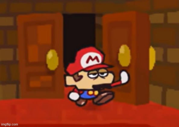 Mario Walks Through The Door Disappointed | image tagged in mario walks through the door disappointed | made w/ Imgflip meme maker