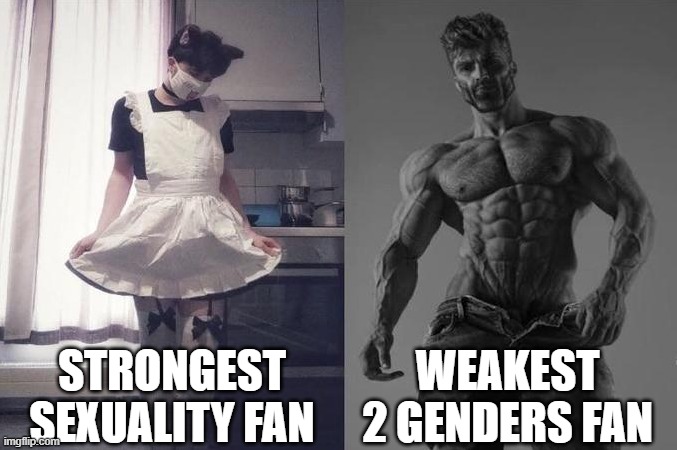 ok | STRONGEST SEXUALITY FAN; WEAKEST 2 GENDERS FAN | image tagged in strongest fan vs weakest fan | made w/ Imgflip meme maker