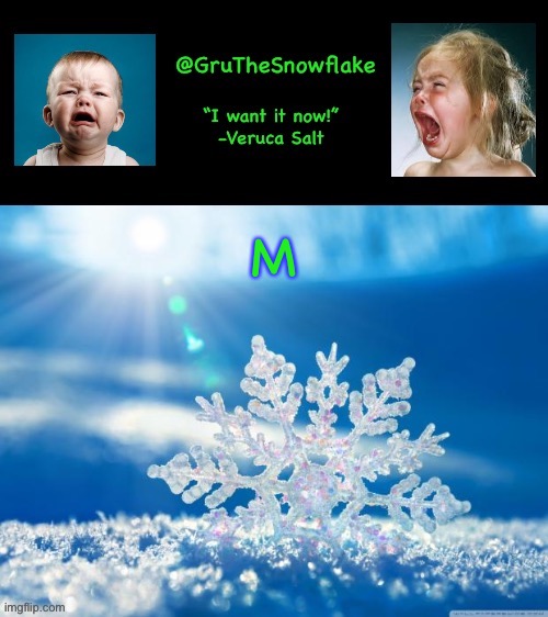 gruthesnowflake announcement temp | M | image tagged in gruthesnowflake announcement temp | made w/ Imgflip meme maker