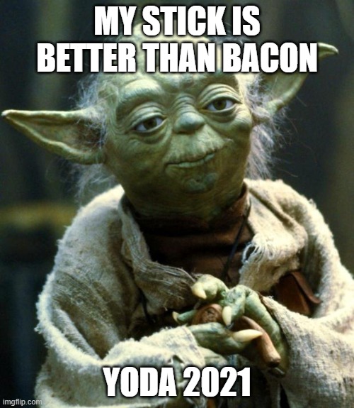 Star Wars Yoda Meme | MY STICK IS BETTER THAN BACON; YODA 2021 | image tagged in memes,star wars yoda | made w/ Imgflip meme maker