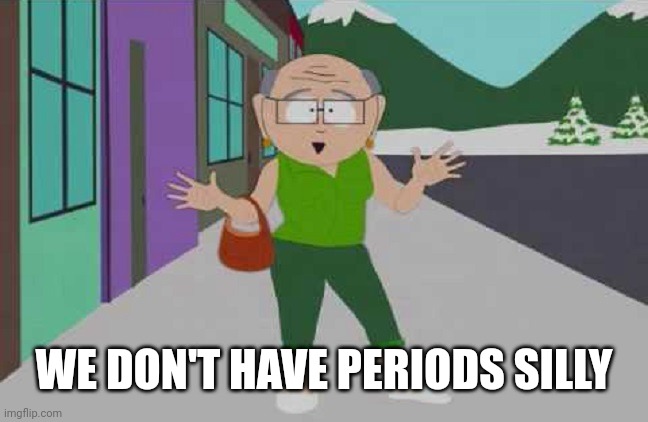 Mrs. Garrison | WE DON'T HAVE PERIODS SILLY | image tagged in mrs garrison | made w/ Imgflip meme maker