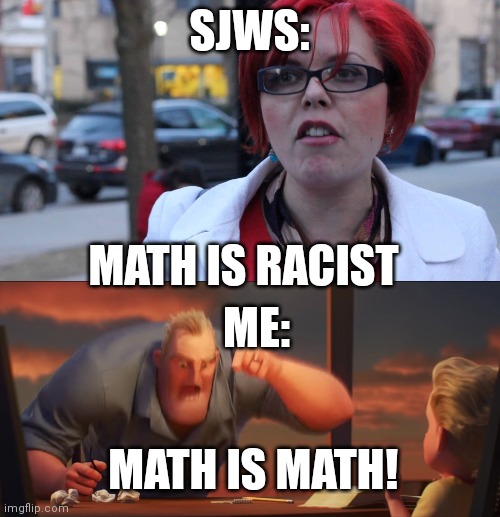 SJWS:; MATH IS RACIST; ME:; MATH IS MATH! | image tagged in chanty binx,math is math | made w/ Imgflip meme maker