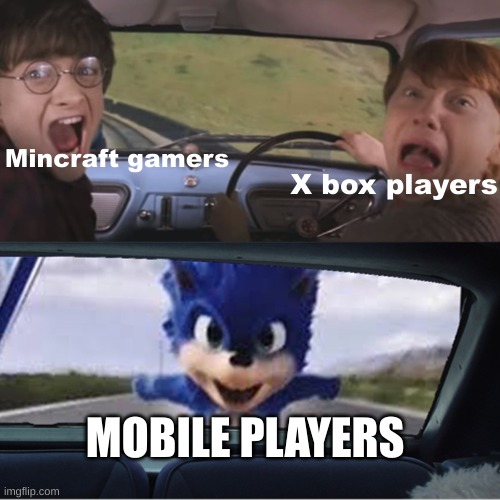 Sonic Chasing Harry and Ron | Mincraft gamers; X box players; MOBILE PLAYERS | image tagged in sonic chasing harry and ron | made w/ Imgflip meme maker