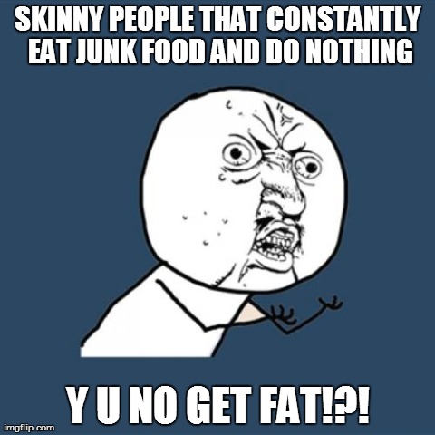 Y U No | SKINNY PEOPLE THAT CONSTANTLY EAT JUNK FOOD AND DO NOTHING Y U NO GET FAT!?! | image tagged in memes,y u no | made w/ Imgflip meme maker
