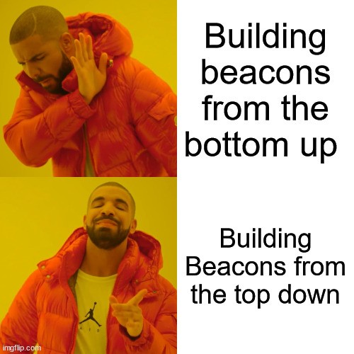 Beacons | Building beacons from the bottom up; Building Beacons from the top down | image tagged in memes,drake hotline bling,minecraft | made w/ Imgflip meme maker