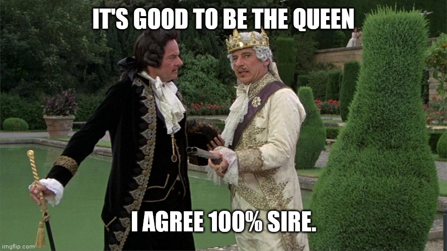 History of the World Part 1 | IT'S GOOD TO BE THE QUEEN I AGREE 100% SIRE. | image tagged in history of the world part 1 | made w/ Imgflip meme maker