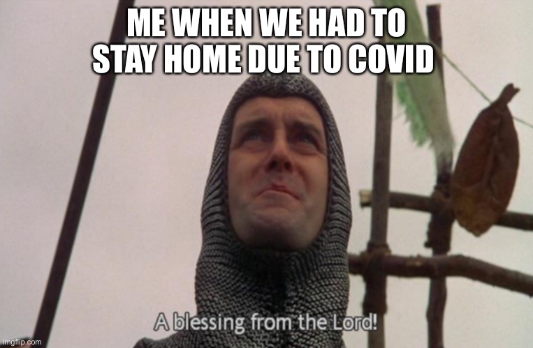 A blessing from the lord | ME WHEN WE HAD TO STAY HOME DUE TO COVID | image tagged in a blessing from the lord | made w/ Imgflip meme maker