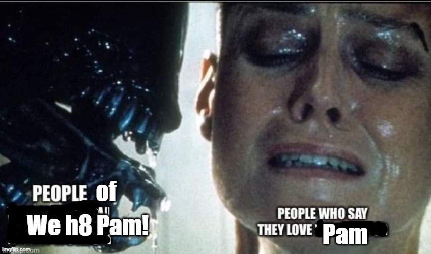 of; We h8 Pam! Pam | image tagged in funny | made w/ Imgflip meme maker