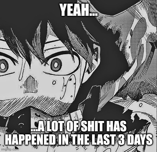 vigilante deku | YEAH... ...A LOT OF SHIT HAS HAPPENED IN THE LAST 3 DAYS | image tagged in vigilante deku | made w/ Imgflip meme maker