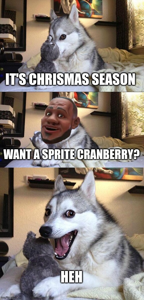 extreme memes | IT'S CHRISMAS SEASON; WANT A SPRITE CRANBERRY? HEH | image tagged in memes,bad pun dog | made w/ Imgflip meme maker