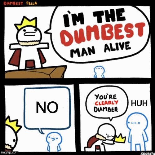 I'm the dumbest man alive | NO; HUH | image tagged in i'm the dumbest man alive | made w/ Imgflip meme maker