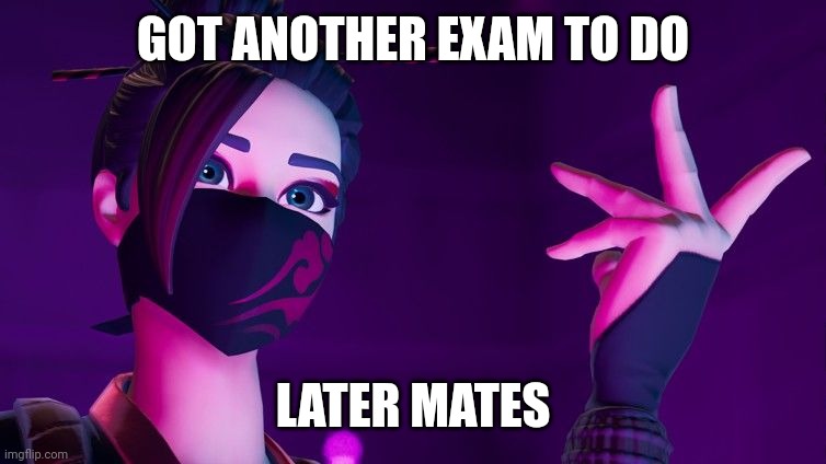 No chaos ok? | GOT ANOTHER EXAM TO DO; LATER MATES | image tagged in red jade explaining | made w/ Imgflip meme maker