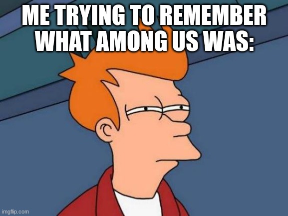 sussy | ME TRYING TO REMEMBER WHAT AMONG US WAS: | image tagged in memes,futurama fry | made w/ Imgflip meme maker