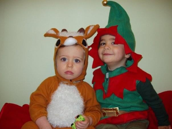 Christmas Elf Boy & Reindeer Baby Blank Meme Template