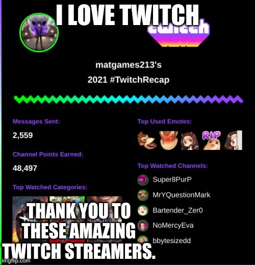 thank you | I LOVE TWITCH; THANK YOU TO THESE AMAZING TWITCH STREAMERS. | image tagged in fun,thanks | made w/ Imgflip meme maker