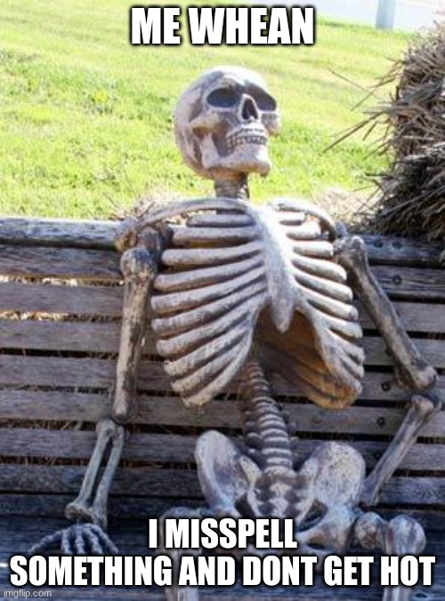 Waiting Skeleton | ME WHEAN; I MISSPELL SOMETHING AND DONT GET HOT | image tagged in memes,waiting skeleton | made w/ Imgflip meme maker