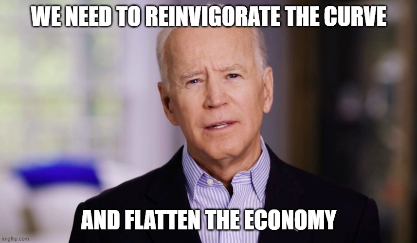 Biden doing his thing | WE NEED TO REINVIGORATE THE CURVE; AND FLATTEN THE ECONOMY | image tagged in joe biden 2020 | made w/ Imgflip meme maker