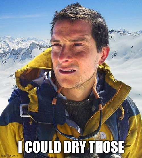 Bear Grylls Meme | I COULD DRY THOSE | image tagged in memes,bear grylls | made w/ Imgflip meme maker