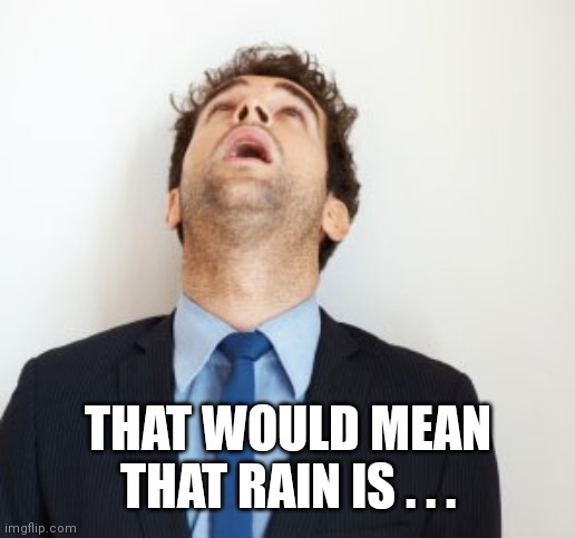 Guy looking up | THAT WOULD MEAN THAT RAIN IS . . . | image tagged in guy looking up | made w/ Imgflip meme maker