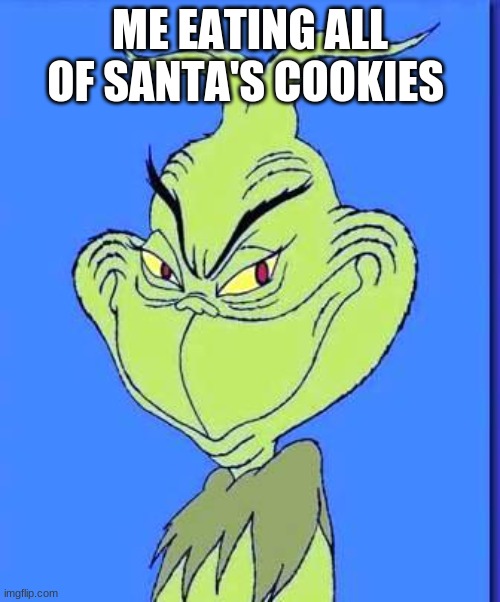 Good Grinch | ME EATING ALL OF SANTA'S COOKIES | image tagged in good grinch | made w/ Imgflip meme maker