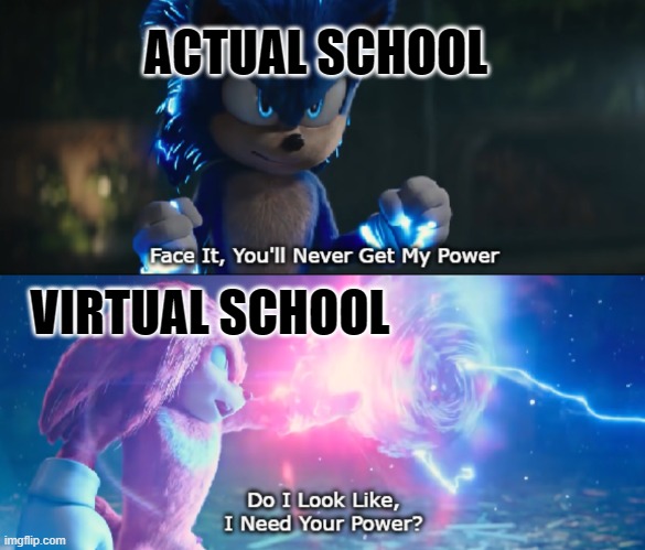 idk | ACTUAL SCHOOL; VIRTUAL SCHOOL | image tagged in do i look like i need your power meme | made w/ Imgflip meme maker