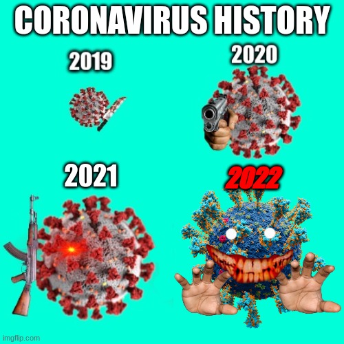 The History of COVID-19 |  CORONAVIRUS HISTORY; 2021; 2022 | image tagged in blank transparent square,covid-19,coronavirus,stop reading the tags,or else,barney will eat all of your delectable biscuits | made w/ Imgflip meme maker