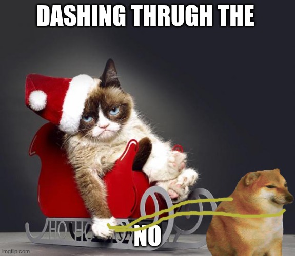 dashing thrugh the no | DASHING THRUGH THE; NO | image tagged in grumpy cat christmas hd | made w/ Imgflip meme maker