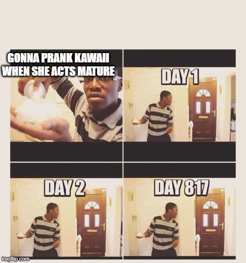 gonna prank x when he/she gets home | GONNA PRANK KAWAII WHEN SHE ACTS MATURE | image tagged in gonna prank x when he/she gets home | made w/ Imgflip meme maker