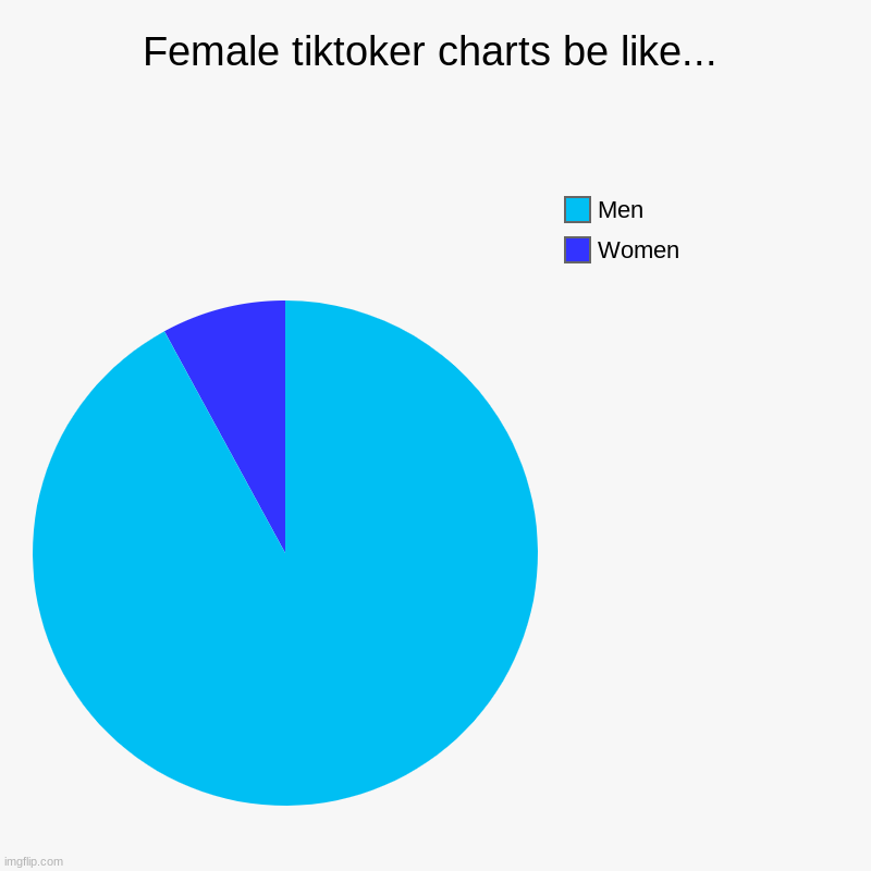 SMH tik tokers | Female tiktoker charts be like... | Women, Men | image tagged in charts,pie charts,tiktok | made w/ Imgflip chart maker