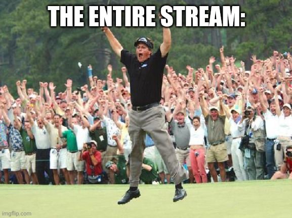 Golf celebration | THE ENTIRE STREAM: | image tagged in golf celebration | made w/ Imgflip meme maker
