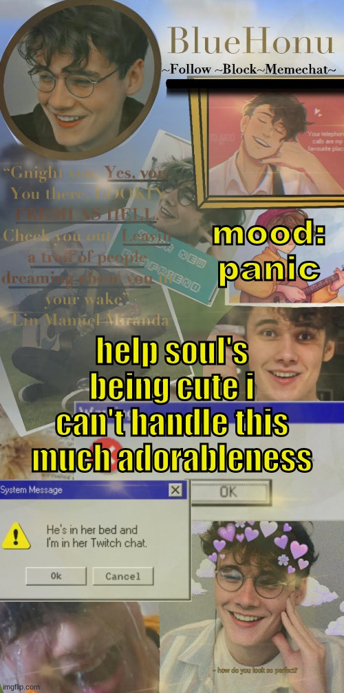 honu's  soft wilbur soot temp | mood: panic; help soul's being cute i can't handle this much adorableness | image tagged in honu's soft wilbur soot temp | made w/ Imgflip meme maker
