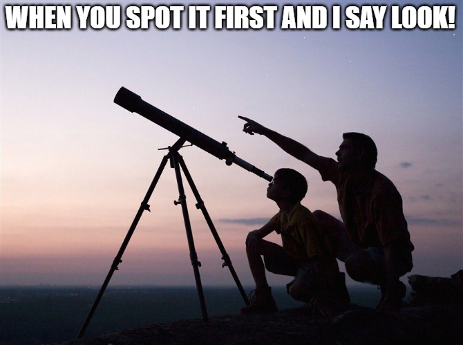 the leader!! | WHEN YOU SPOT IT FIRST AND I SAY LOOK! | image tagged in look son,look at all these,look at me,son,star gazing,son watch | made w/ Imgflip meme maker